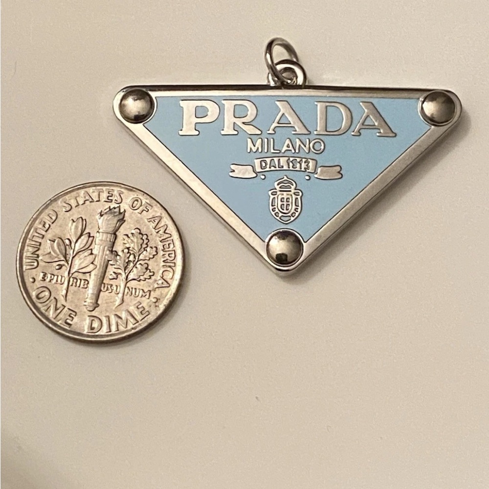 Auth Prada Sky Blue and Silver Logo Pendant - Picture 2 of 7